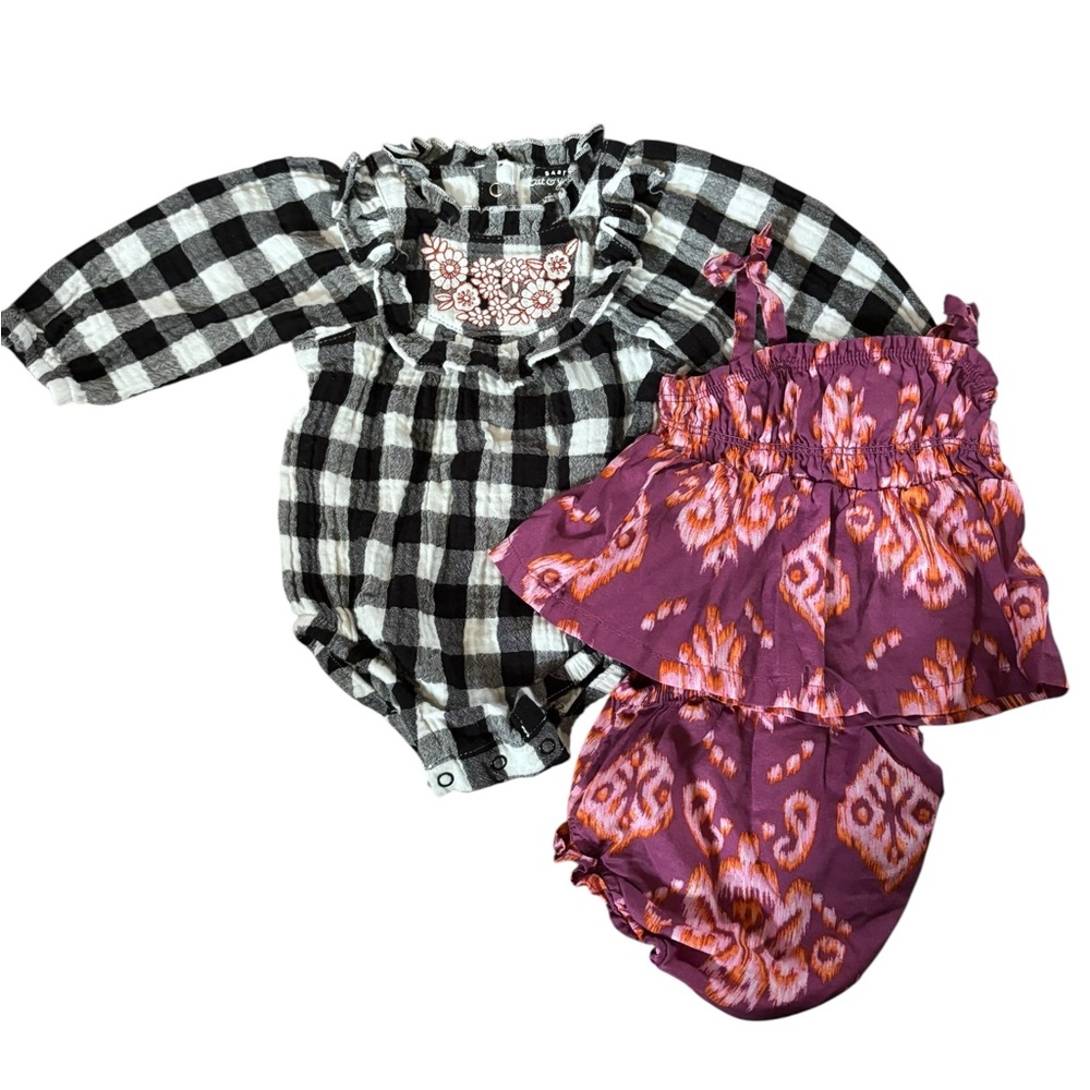 Plaid and Ikat Baby‎ Outfit Set
